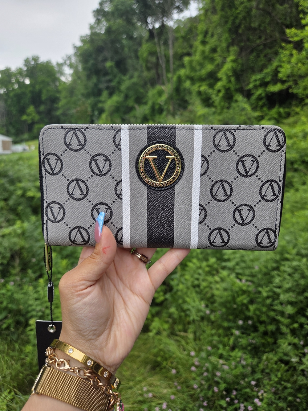 Black And Grey Signature Zip Around Wallet Monogram Bridal Wedding Gift